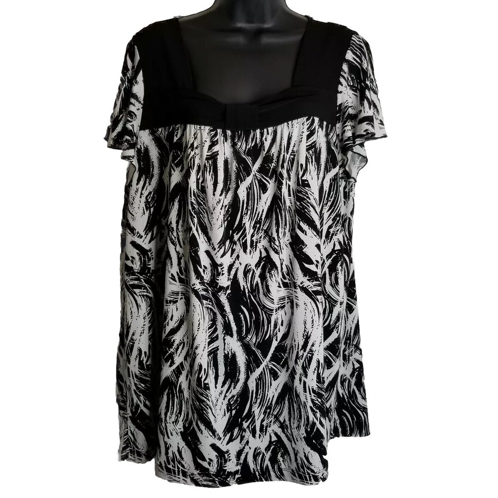 Lane Bryant Black & White Abstract Print Blouse Size 18/20 Neckline Knot Detail